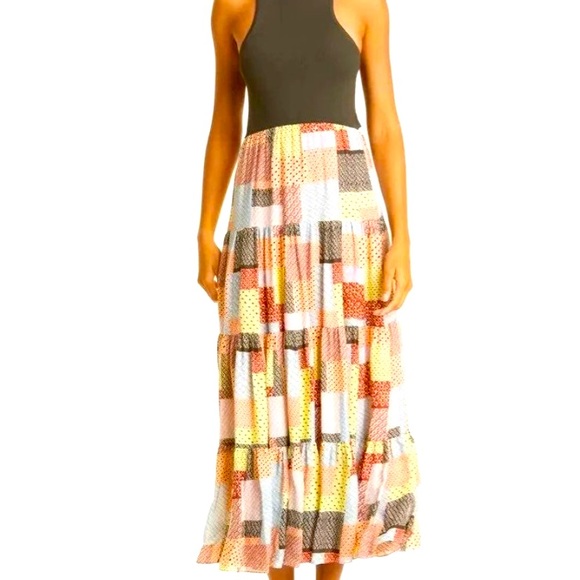 CINQ A SEPT PATCHWORK MAXI/MIDI DRESS SZ6 - Picture 2 of 7